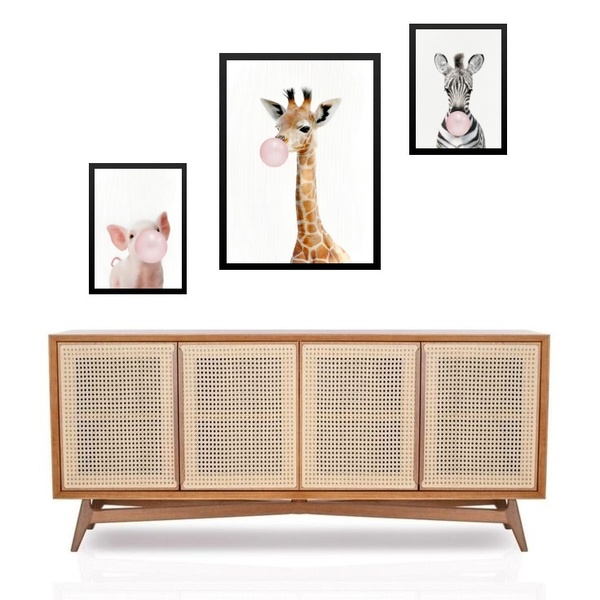 Set 3 Quadros Bichinhos Bubble Gum Moldura Preta