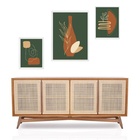 Set 3 Quadros Bohos Verde Musgo - Com Vidro  Moldura Branca