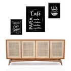 Set 3 Quadros Café Chalkboard Moldura Branca