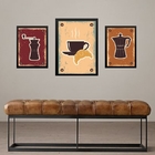 Set 3 Quadros Café Com Croissant - Com Vidro  Moldura Branca