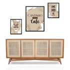 Set 3 Quadros Cantinho Do Café Abstrato Moldura Branca