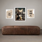 Set 3 Quadros Cantinho Do Café Bulldog Francês Moldura Preta