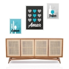 Set 3 Quadros Comer Beber Amar - Com Vidro Moldura Preta