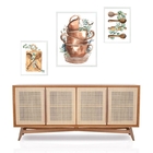 Set 3 Quadros Cozinha - Folhinhas Moldura Branca