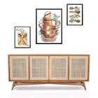 Set 3 Quadros Cozinha - Folhinhas Moldura Branca