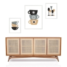 Set 3 Quadros Cozinha Marrom Preto Cinza - Com Vidro  Moldura