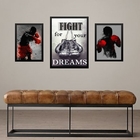 Set 3 Quadros Decorativos Esporte Boxe - Com Vidro Moldura Pr