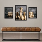 Set 3 Quadros Decorativos Jogo De Xadrez Moldura Preta