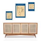 Set 3 Quadros Desenhos Picasso - Azul - Com Vidro Moldura Pre