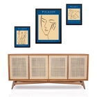 Set 3 Quadros Desenhos Picasso - Azul - Com Vidro Moldura Pre