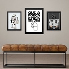 Set 3 Quadros Divertidos Banheiro Masculino Moldura Branca