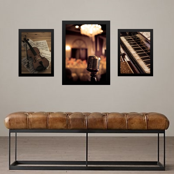 Set 3 Quadros Fotografias - Instrumentos Musicais Moldura Bra