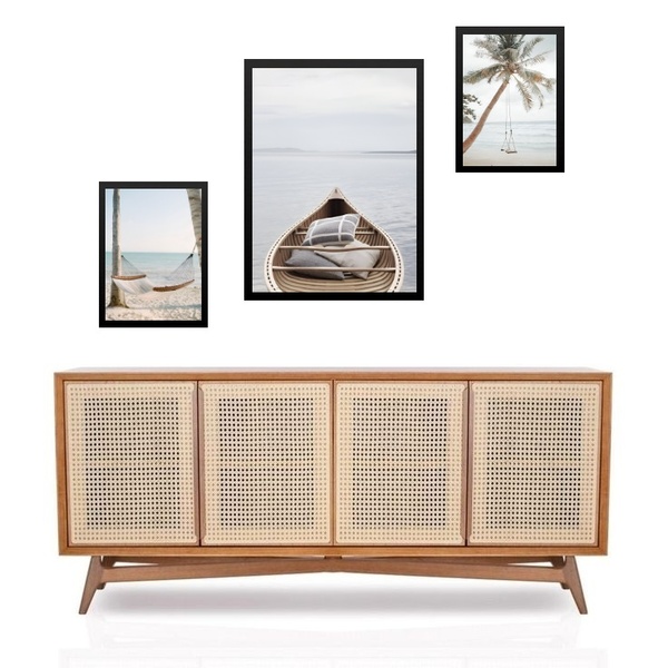 Set 3 Quadros Fotos Praia Relaxante - Com Vidro  Moldura Bran