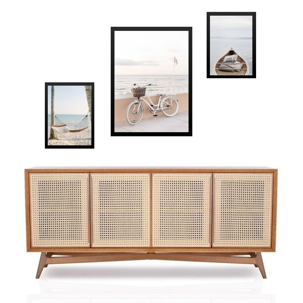 Set 3 Quadros Fotos Praia Soft Moldura Preta