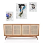 Set 3 Quadros Futebol Aquarela Moldura Preta