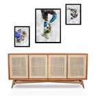 Set 3 Quadros Futebol Aquarela Moldura Preta