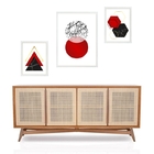 Set 3 Quadros Geométricos Vermelho E Preto Moldura Branca