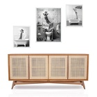 Set 3 Quadros Girafa No Banheiro Moldura Preta