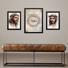 Set 3 Quadros Jesus Cristo - Pai Nosso - Com Vidro Moldura Pr