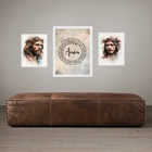 Set 3 Quadros Jesus Cristo - Pai Nosso Moldura Branca