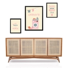 Set 3 Quadros Lavanderia Cor De Rosa Moldura Preta
