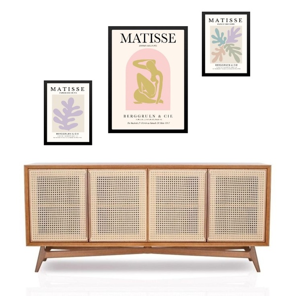 Set 3 Quadros Matisse Candy Colors - Com Vidro  Moldura Branca