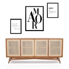 Set 3 Quadros Minimalistas Amor - Com Vidro Moldura Preta