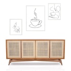 Set 3 Quadros Minimalistas Café - One Line Moldura Branca