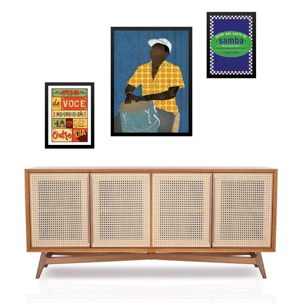 Set 3 Quadros Música Samba Moldura Preta