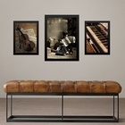 Set 3 Quadros Músico - Instrumentos Musicais Moldura Preta