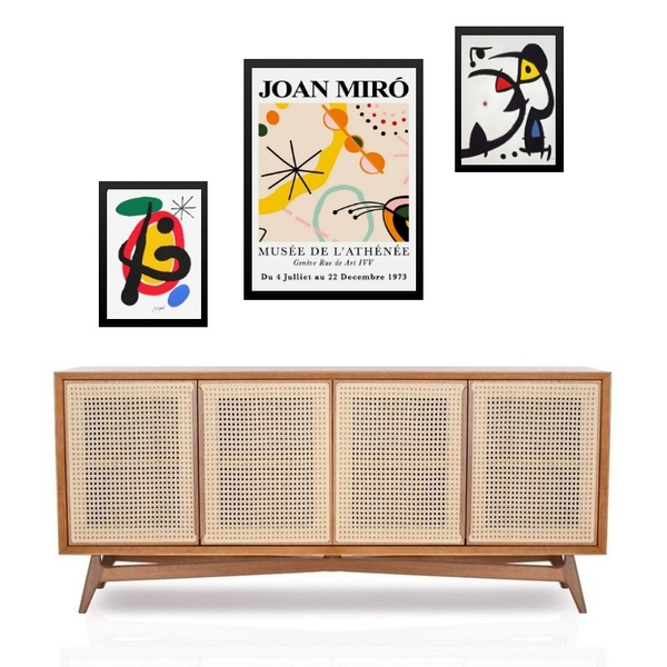 Set 3 Quadros Obras De Miró - Com Vidro Moldura Preta