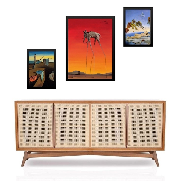 Set 3 Quadros Obras Salvador Dalí Moldura Branca