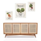 Set 3 Quadros Para Cozinha Vintage - Com Vidro  Moldura Branca