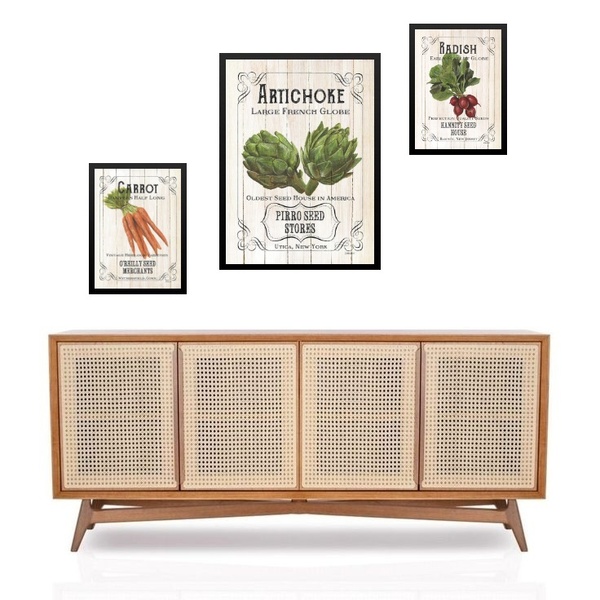 Set 3 Quadros Para Cozinha Vintage - Com Vidro  Moldura Branca