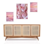 Set 3 Quadros Praia Cor De Rosa - Com Vidro  Moldura Branca