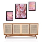 Set 3 Quadros Praia Cor De Rosa Moldura Preta