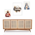 Set 3 Quadros Sacros Minimalistas Católicos Moldura Preta