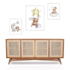 Set 3 Quadros Ursinhos Nuvens Estrelinhas Moldura Branca