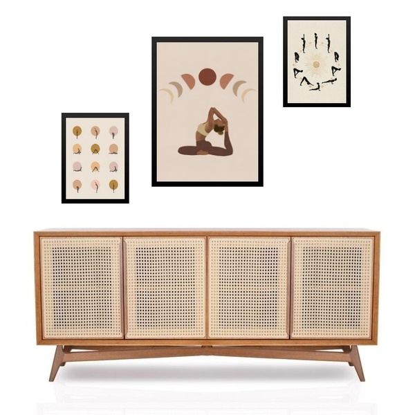 Set 3 Quadros Yoga - Posições - Com Vidro Moldura Preta