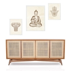 Set 3 Quadros Zen Minimalista Buda - Com Vidro  Moldura Branca