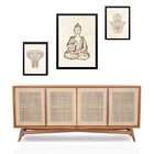 Set 3 Quadros Zen Minimalista Buda Moldura Branca