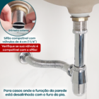 Sifão Copo Cromado Metal 1 1/4 Flexível E Valvula Click Inox