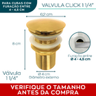 Sifão Copo Dourado Metal 1 1/4 E Válvula Click 40mm Ralo De P