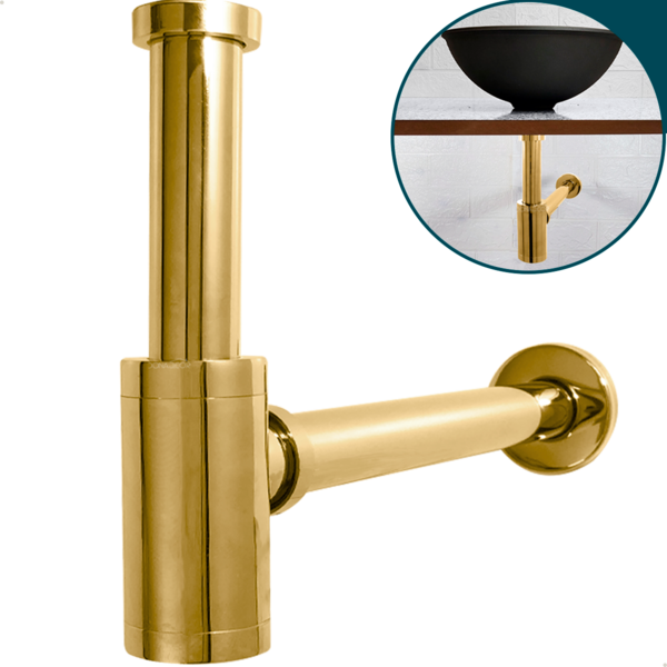 Sifão Copo Dourado Metal 7/8 Pia Cuba Lavatorio Banheiro Luxo