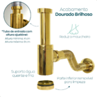 Sifão Copo Dourado Metal 7/8 Pol Com Tubo Ajustável Para Pia