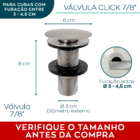 Sifão Copo E Valvula Click 7/8 Inox Escovado Kit Banheiro Lux