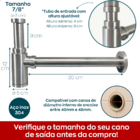 Sifão Copo E Valvula Click 7/8 Inox Escovado Kit Banheiro Lux