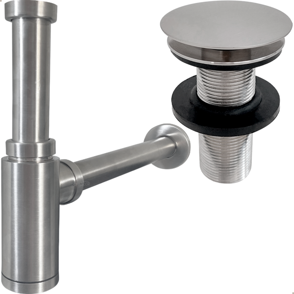 Sifão Copo E Valvula Click 7/8 Inox Escovado Kit Banheiro Lux