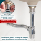 Sifão Copo Flexível Cromado 7/8 E 1 1/4 Metal Cuba Pia Suspen