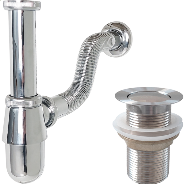 Sifão Copo Metal Ajustável Cromado 1 1/4 Lavatório E Valvula Click Inox ...